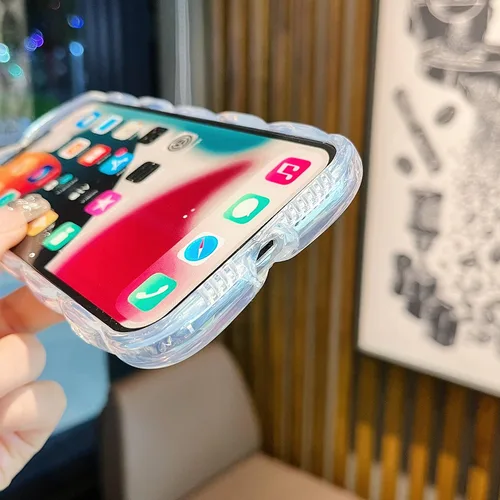Miniatura 9 de Qokey Funda para iPhone XR de 6.1 pulgadas, lindo láser gradual Bling Love Heart Glitter Clear+Translucent Card Soft Wave Frame Anticaída 3D gruesa