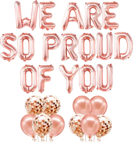 Miniatura 10 de KatchOn, Globos negros con texto en inglés «We Are So Proud of You» de 16 pulgadas Cartel de globos Proud Of You para decoraciones de graduación
