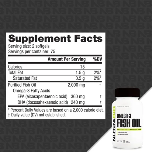 Miniatura 3 de NutraBio Suplementos de aceite de pescado Omega 3, 2,000 mg, 150 cápsulas blandas - Suplemento de ácidos grasos EPA DHA Omega 3 para ayudar a