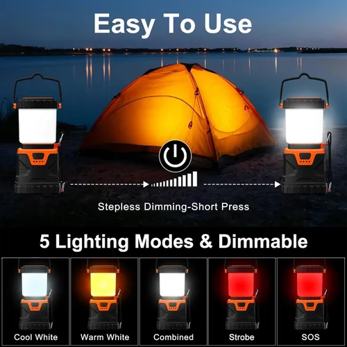 Miniatura 3 de Linterna LED para campamento, recargable, 1000 lúmenes, portátil con 5 modos de luz, IP44 impermeable 4400 mAh, linterna para tienda de campaña