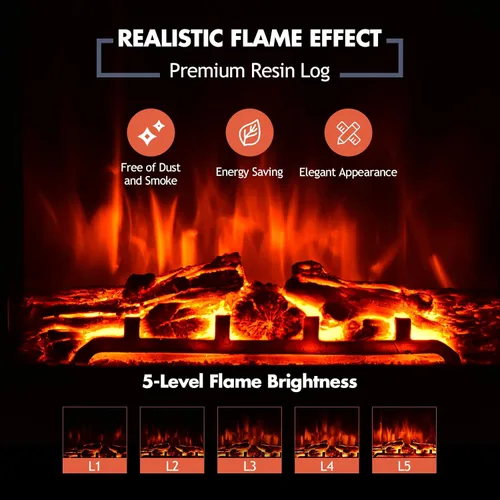 Miniatura 7 de Giantex - Chimenea eléctrica de 18" con inserto calefactor, chimenea eléctrica para empotrar/montar en pared con control remoto, 2 modos de calor