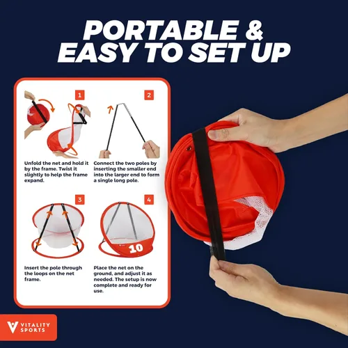 Miniatura 5 de Vitality Sports Red de astillado de golf, 3 piezas de red de práctica de golf emergente para patio trasero, juego de astillado para interiores