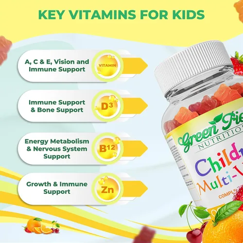 Miniatura 3 de Greenfield Nutritions - Gomitas multivitamínicas halal sin gelatina para niños, todas las vitaminas halal esenciales A, B, C, D, yodo, zinc