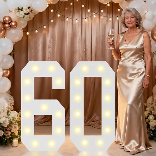 Miniatura 42 de Pooqla Letras y Números Decorativos con Luces LED, Letras y Números de Neón de Plástico Blanco para Decoración de Fiestas, Bodas, Funciona