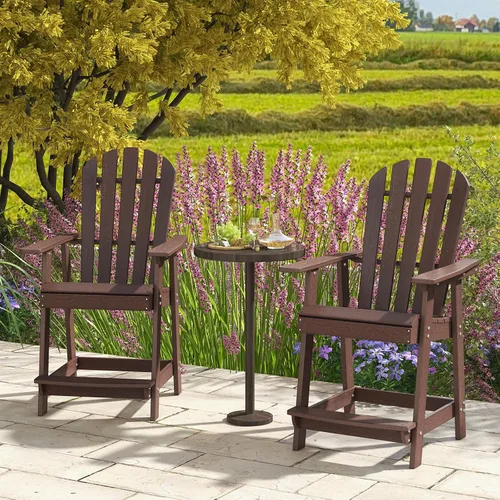 Miniatura 2 de Tangkula Taburete de bar para exteriores, silla Adirondack alta de polietileno de alta densidad con reposabrazos y reposapiés, resistente a la Marrón