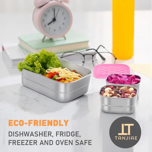 Miniatura 4 de Tanjiae Recipientes Pequeños de Acero Inoxidable para Almuerzo para Niños A Prueba de Fugas Sin BPA Recipientes para Aperitivos con Tapas