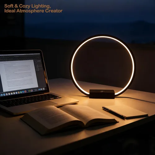 Miniatura 5 de Lámpara de mesa LED circular con control táctil, regulable de 3 vías, lámpara de mesita de noche con puerto USB, lámparas de mesa modernas, 12 W
