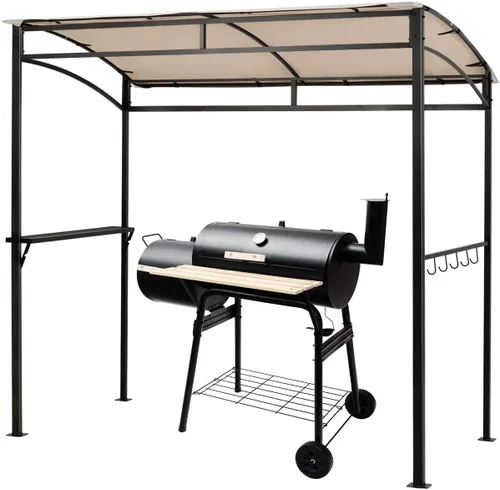Miniatura 8 de Tangkula Cenador de parrilla de 7 pies, toldo para barbacoa de patio con estante para servir y ganchos de almacenamiento, refugio curvado con marco