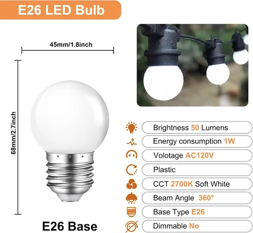 Miniatura 8 de Bombilla de luz nocturna, bombillas LED de 1 W, bombillas G14 G45 E26, bombillas de ahorro de energía, equivalente a 5 W, blanco frío de 6500 K