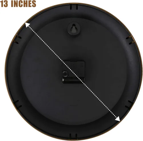 Miniatura 6 de Plumeet Reloj de pared de metal grande, 13 pulgadas, sin tictac, clásico, retro, silencioso, de hierro, decorativo, cocina, sala de estar, Marrón