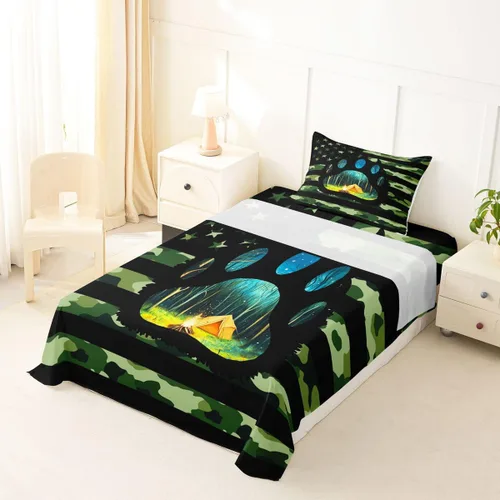 Miniatura 2 de Erosebridal American Flag Bed Sheets Twin Army Green Camo Deep Pocket Fitted Sheet for Kids Boys Girls Bear Claw Hunting Theme Bedding Set Camoflage