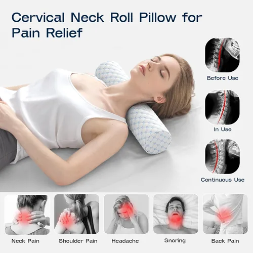 Miniatura 4 de Almohada Cervical de Rollo, Almohadas de Soporte Cervical de Espuma Viscoelástica, Almohadas de Cuello Redondas, Almohadas Cilíndricas de Refuerzo