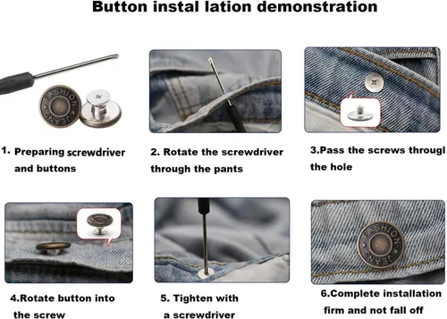 Miniatura 5 de GIYOMI 17mm Kit de reemplazo de botones para jeans sin costura con base metálica, 12 juegos de botones metálicos removibles sin clavos de 17 mm, kit