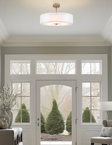 Miniatura 6 de Kira Home Lindos - Lámpara colgante moderna de doble tambor de 20 pulgadas, lámpara de araña de 3 luces con pantalla exterior transparente e