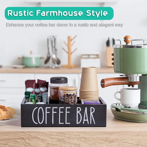 Miniatura 4 de Organizador de estación de café ALELION - Organizador de accesorios de encimera de madera con divisores removibles para cápsulas, condimentos