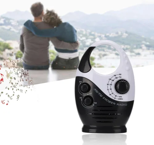 Miniatura 9 de Radio de ducha impermeable, radio AM/FM con altavoces de volumen ajustables, altavoces portátiles alimentados por batería con mango de gancho