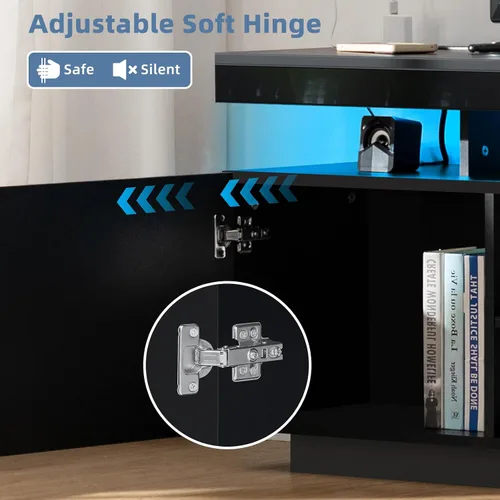 Miniatura 6 de HOMMPA Soporte de TV LED moderno para TV de 65/60/55 pulgadas con tomas de corriente - Centro de entretenimiento con almacenamiento para consola