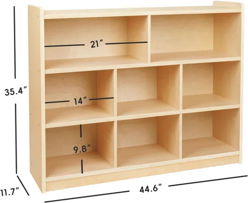 Miniatura 8 de OOOK Montessori - Estante para juguetes, 35.4 pulgadas de alto, organizador de almacenamiento de juguetes de 3 niveles con 8 cubos, armario