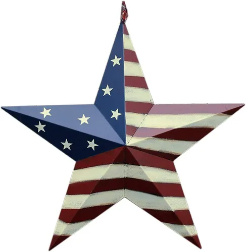 Miniatura 6 de Decoración patriótica de pared de metal con estrella de granero para interiores y exteriores, decoración primitiva, adornos de estrella para el 4