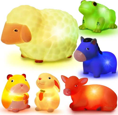 Miniatura 7 de Juguetes de baño para niños pequeños de 1 a 3: 6 piezas de juguetes de baño de animales de granja iluminados, juguetes de baño para bebés, juguete