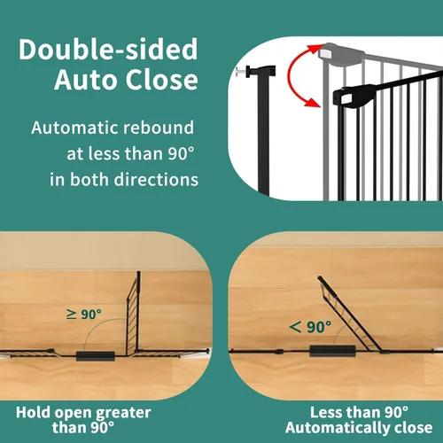 Miniatura 4 de ALLAIBB Triple Lock - Puerta extra ancha para bebé, montada a presión, para caminar a través de cierre automático seguro, de metal negro, perro