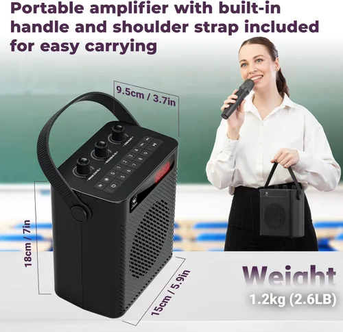 Miniatura 6 de Amplificador de voz Bluetooth 5.3 de 40 W con micrófono de auriculares y micrófono de mano, sistema PA recargable portátil para profesores