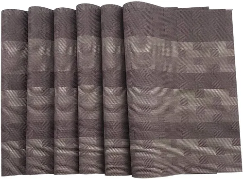 Miniatura 31 de Juego de 6 manteles individuales de PVC, juego de 6 manteles individuales de vinilo tejido de PVC, color natural (6 piezas, hojas moradas)