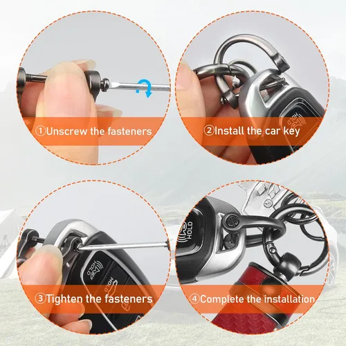 Miniatura 4 de Ziciner Llavero de coche de fibra de carbono, llavero universal de cuero de alta calidad, giratorio de 360 grados con anillo en D antipérdida