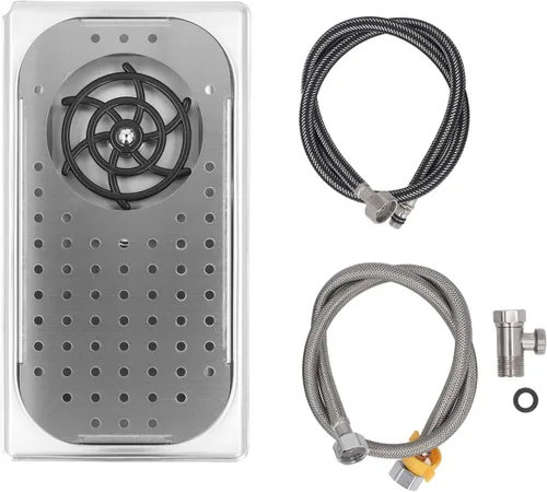 Miniatura 10 de Enjuagadora de jarra con rotación de 360 grados, enjuague de vidrio para fregadero de cocina, arandela de vasos de acero inoxidable con bandeja