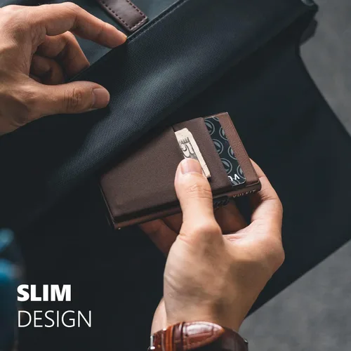 Miniatura 34 de VULKIT Billetera minimalista con ventana de identificación y bolsillo EDC con bolsillo desplegable para tarjetas de crédito y bloqueo RFID, diseño