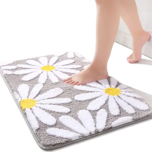 Miniatura 13 de QJHOMO Alfombra de baño azul con diseño de margaritas, decoración de flores blancas y amarillas, alfombra antideslizante de microfibra, súper Azul