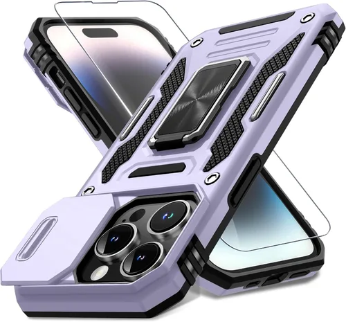 Miniatura 124 de DEERLAMN Funda para iPhone Xs Max con funda deslizante para cámara + protector de pantalla, soporte giratorio de anillo de grado militar a prueba