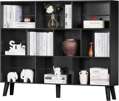Miniatura 15 de YAHARBO Estantería de 2 cubos, soporte para tocadiscos negro con almacenamiento de vinilo de hasta 100 álbumes, estante horizontal para libros