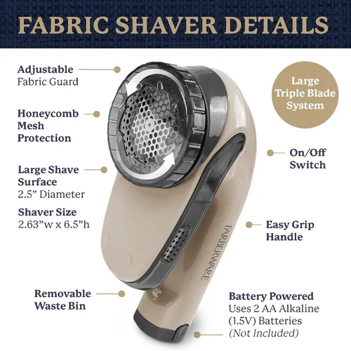 Miniatura 6 de Farberware - Afeitadora de tela grande para quitar pelusas, funciona con pilas, con cuchillas triples para ropa, afeitadora de suéter para quitar