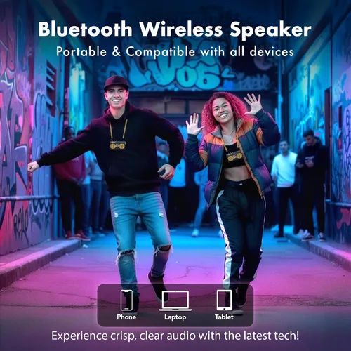 Miniatura 3 de Altavoz inalámbrico portátil mini Bluetooth de 50 aniversario del Hip Hop, Boombox retro portátil, collar de 27 pulgadas, radio FM, botones a bordo