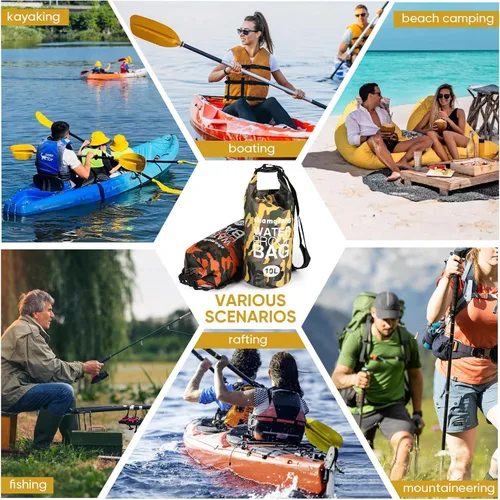 Miniatura 7 de Bolsa seca impermeable de 5L/10L/15L/20L/30L Mochila de almacenamiento en seco con funda para teléfono, botella de agua plegable, gafas de sol