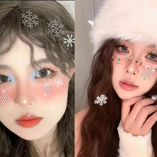 Miniatura 4 de NOOEPC Gemas faciales de Navidad, accesorios para rave, maquillaje de Navidad, copos de nieve, joyas autoadhesivas para la cara, joyas de ojos