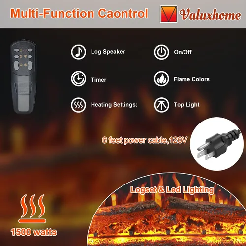 Miniatura 3 de Valuxhome Inserto de chimenea eléctrica de 35.63” de ancho y 27.5" de alto con ajustes de temperatura baja/alta, pantalla de malla móvil y puerta