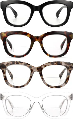 Miniatura 5 de ZUVGEES Paquete de 4 lentes de lectura bifocales retro de gran tamaño para hombres y mujeres, bloqueo de luz azul, lectores de computadora
