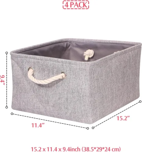 Miniatura 2 de TENABORT Paquete de 4 cestas de almacenamiento grandes, caja de almacenamiento plegable, organizador plegable de tela con asas para armario, hogar