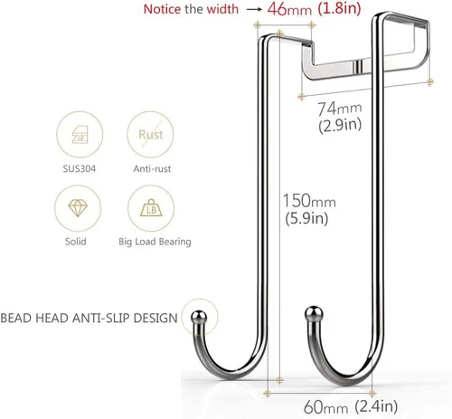 Miniatura 2 de Ganchos resistentes para colgar sobre la puerta, ganchos individuales para cargas de hasta 50 libras para cocina, baño, dormitorio y oficina