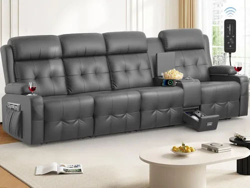 Sofá reclinable biplaza, asiento de cine en casa de 4 plazas, sofá reclinable con USB, consola central, sillón reclinable de pared para caravana,