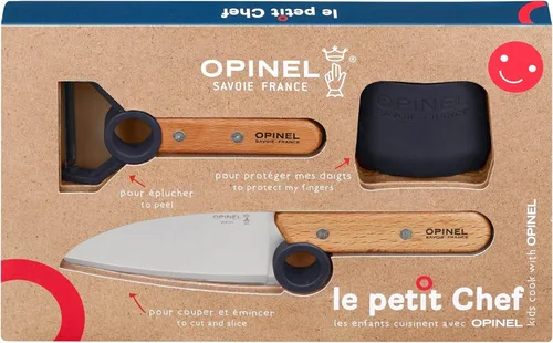 Miniatura 10 de Opinel Le Petit Chef - Juego completo de cocina de 3 piezas, cuchillo de chef con punta redondeada, protector de dedos, pelador, para niños y Rojo
