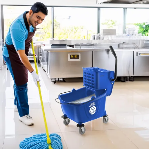Miniatura 7 de Dryser Cubo de fregona comercial con escurridor de prensa lateral, 26 cuartos de galón, color azul