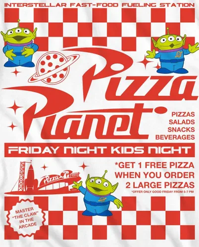 Miniatura 5 de Disney Pixar Toy Story Pizza Planet Take Out Flyer Disneyland World Tee Funny Humor Camiseta gráfica para hombre