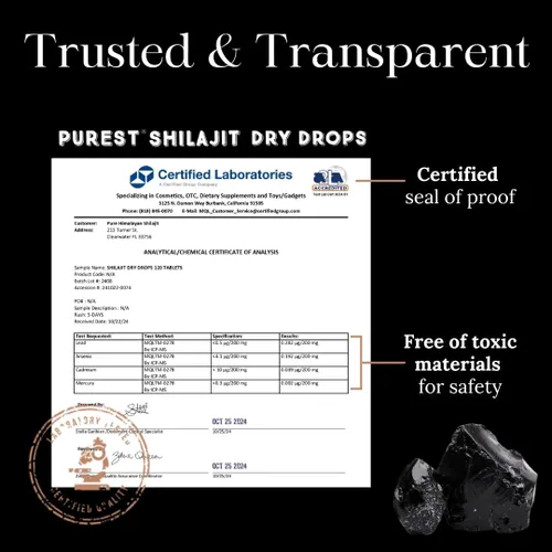 Miniatura 6 de Shilajit seco en gotas del Himalaya puro, 100% Shilajit natural puro, Grado A, suplemento de máxima potencia con 85+ minerales traza limpios y ácido