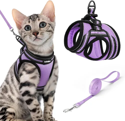 Miniatura 53 de rabbitgoo Juego de arnés y correa para gatos para caminar a prueba de escape, chaleco suave ajustable para gatitos con tira reflectante para gatos