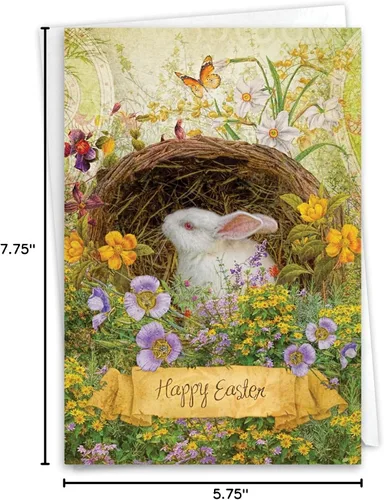 Miniatura 7 de NobleWorks Tarjeta de felicitación de Pascua con sobre de 5 x 7 pulgadas (1 tarjeta) Bunny Flowers C10963EAG