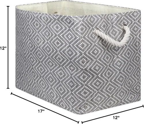 Miniatura 9 de DII Contenedor de almacenamiento de papel tejido, tejido de canasta de diamante, gris/blanco, grande