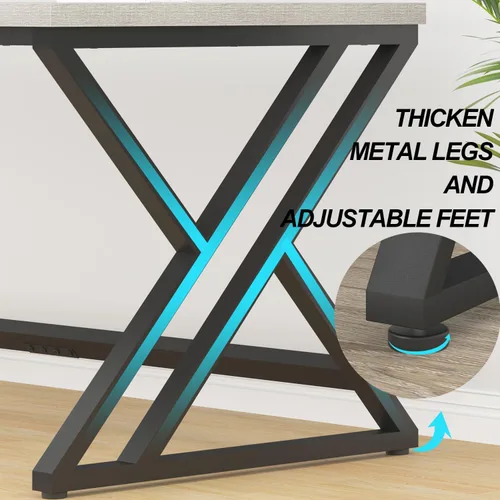 Miniatura 6 de LVB - Escritorio para computadora de 70.8" de madera industrial extralargo para oficina en casa, escritorio grande rústico moderno de metal